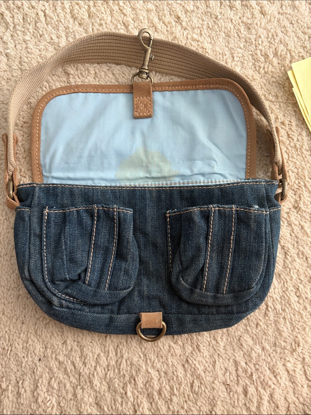 Denim Shoulder Bag with Contrast Trim - Picture 4 of 9
